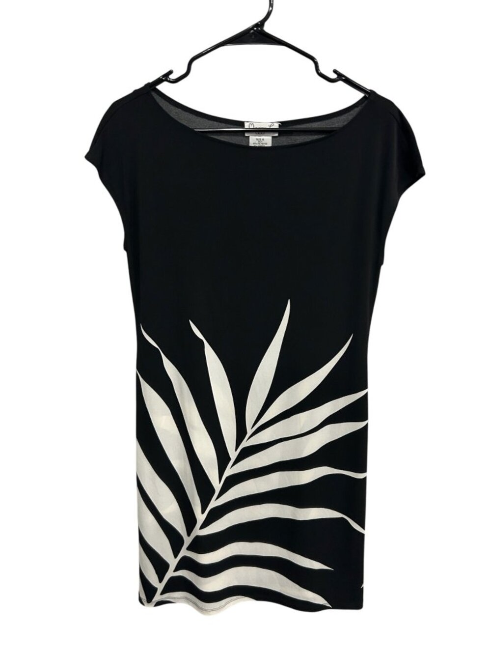 Maggy L Black White Palm Leaf Shift Dress Women's Size 6 Coastal QuietLuxury